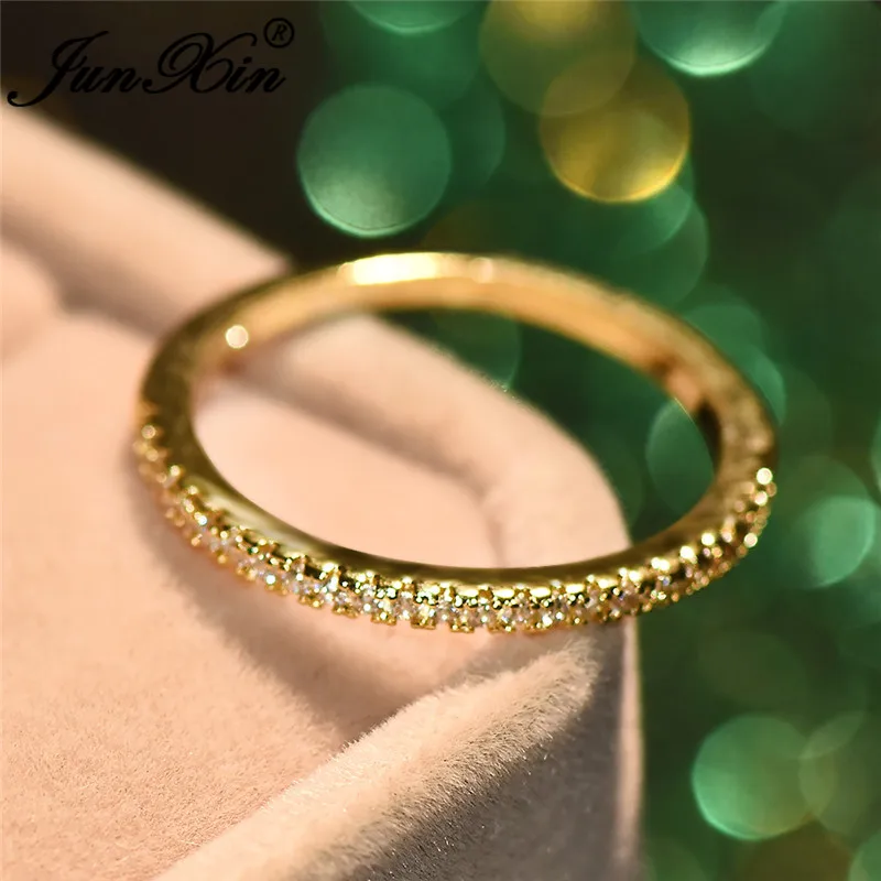 JUNXIN шикарные стекируемые однорядные тонкие кольца для женщин Серебряный цвет круглый циркон белый камень кольцо минималистичное свадебное ювелирное изделие