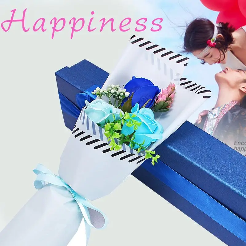 

Romantic Gift Boxed Immortalized Flower Artificial Rose Bouquet Valentine'S Day Wedding Celebration Greeting Beautiful 3 Heads