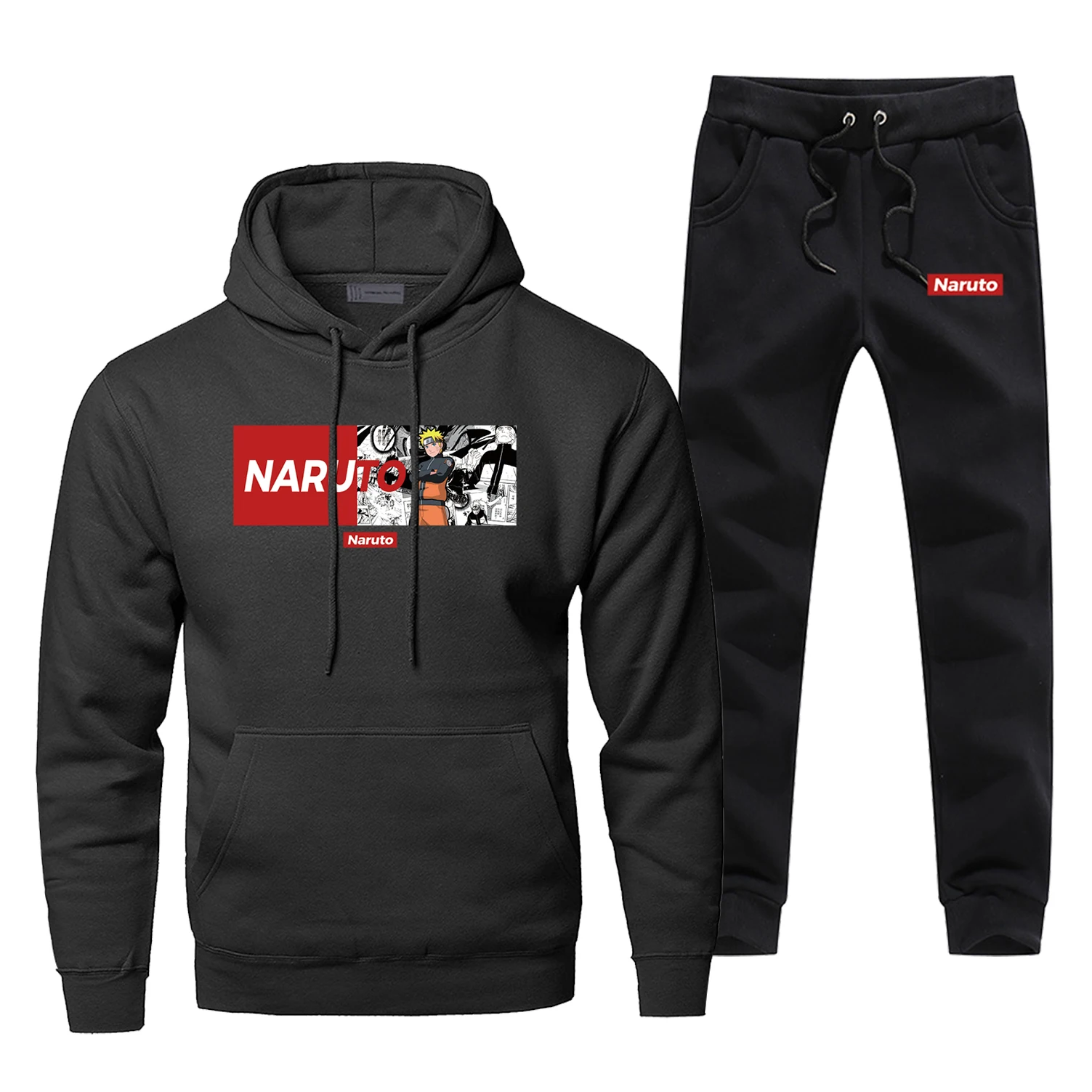 

Naruto Japan Anime Hoodie Pants Set Men Sweatshirt Harajuku Male Hoodies Sweatshirts Mens Sets Two Piece Pant Pullover Hood Coat