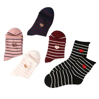 

5Pair/Set Adults Soft Cotton Low Cut Ankle Socks Stripes Love Heart Cuffed Socks