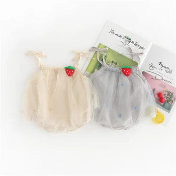 

Summer newborn baby girls cute pineapple strawberry net yarn fake two-piece triangle romper baby lace bag fart clothing