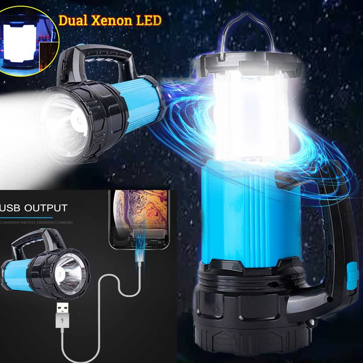 

Rechargeable LED Work Light Torch 1000mAh Battery Spotlight Hand Lamp Camping Lantern Searchlight for Hiking Hunting