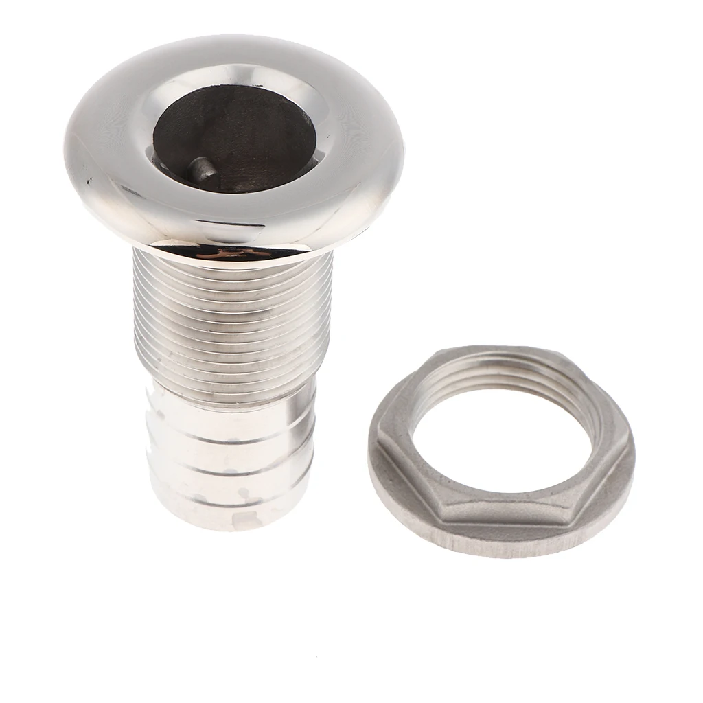 8x Boat Thru Hull Fitting/Drain 1-1/4 inch 1 inch Hose Barb, Marine Grade 316 Stainless Steel