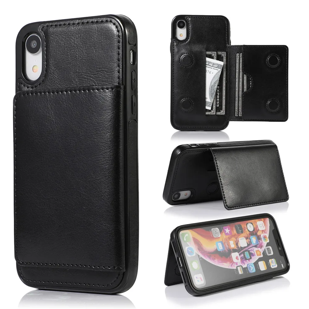 Чехол-кошелек для Iphone 11 pro Xs Max Xr 7 8 6 6s X Plus 5 5S Se держатель для кредитных карт Роскошный Кожаный противоударный чехол - Цвет: Black ZhiYue BJ