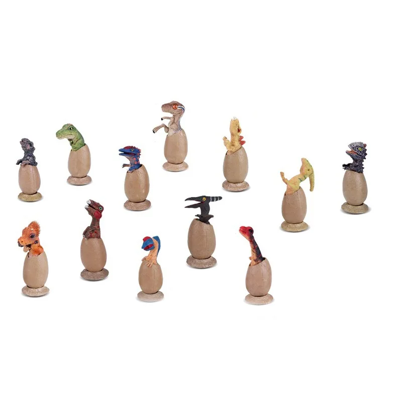 

Hot Sales Dinosaur Model Semi-Hatching Dinosaur Egg 12 PCs with Base Set Garage Kit Model Toy