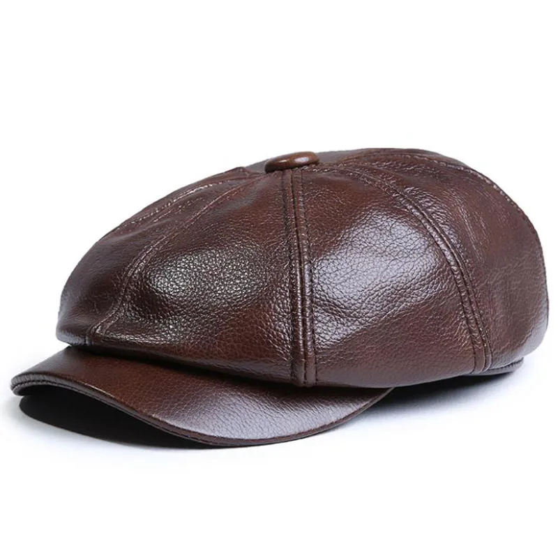 Мужская теплая восьмиугольная кепка из натуральной кожи, повседневная винтажная Кепка Newsboy Golf для вождения на плоской подошве, Зимняя кепка для художника Гэтсби