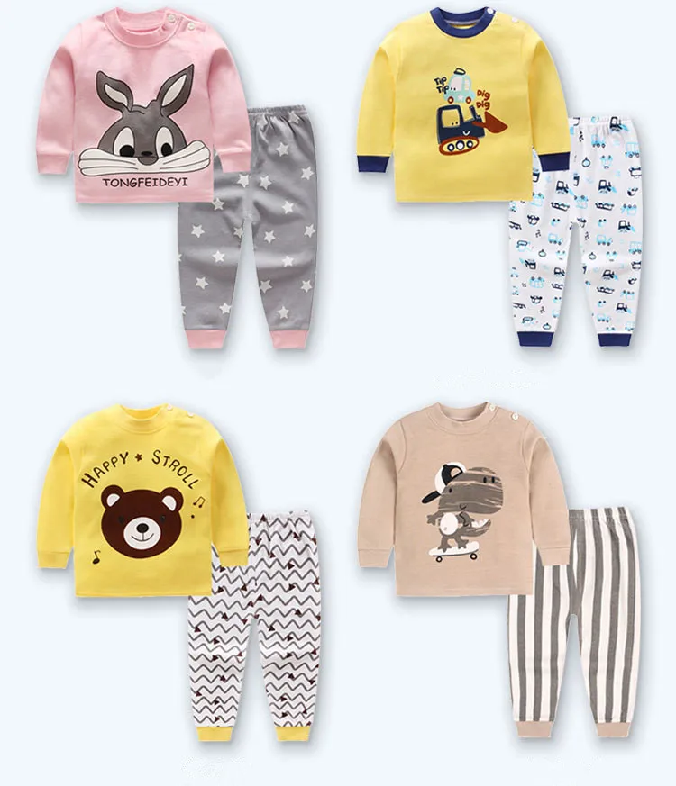 Autumn Kids Animal Chilren Pajamas Sets Long-sleeved+Pans 2 pieces Cotton Cartoon Boys Girls Sleepwear Suit Set 0-4 Years