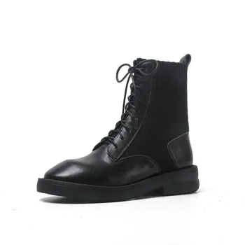 

Punk Female Motorcycle Short Boots Winter Warm Women Cross-tied Ankle Boots Party Basic Shoes Woman Newest Chunky Heels