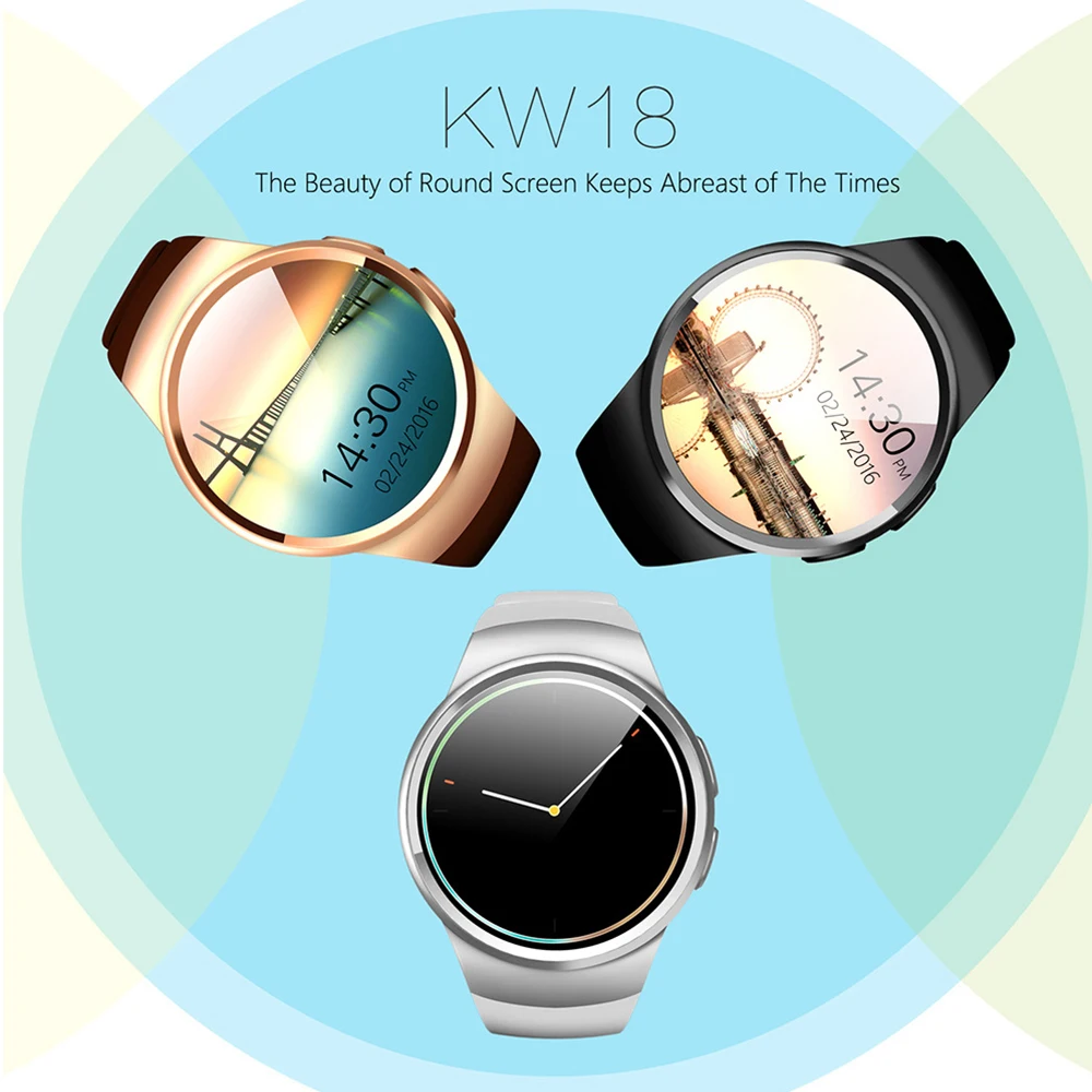 KW18 Bluetooth Смарт часы полный экран Поддержка SIM TF карты Smartwatch телефон сердечного ритма для apple gear s2 huawei xiaomi