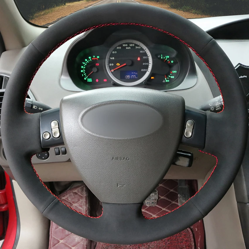 Черная замша DIY ручной шитье чехол рулевого колеса автомобиля для Chery A3 2008-2010 старый A3