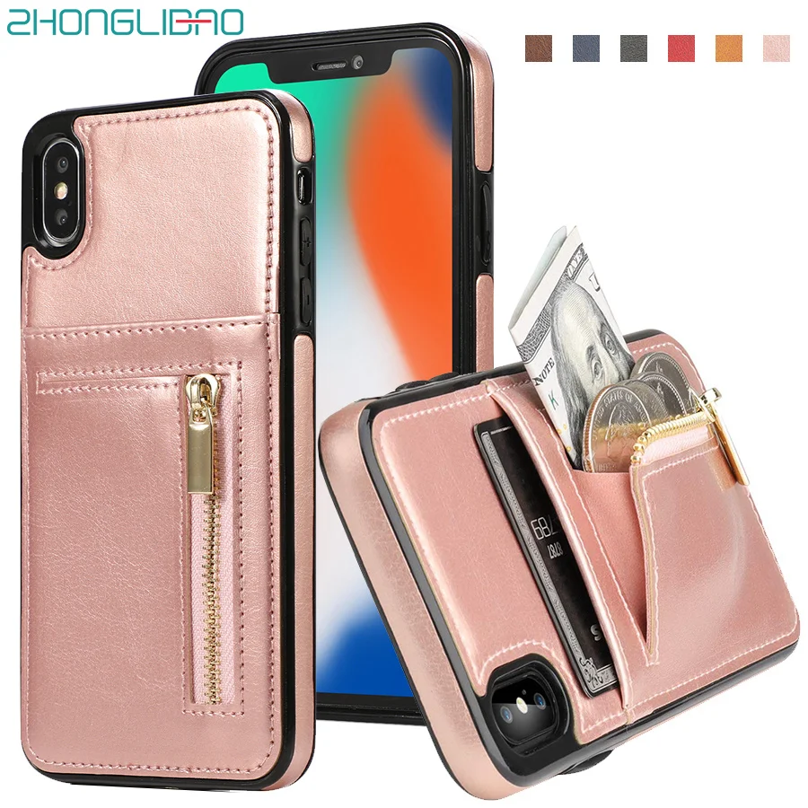 Тонкий кошелек на молнии, кошелек, чехол для iPhone Xr Xs Max 8 7 6 6s X Plus 5 5S Se Etui, кожаный держатель для карт, противоударный защитный чехол