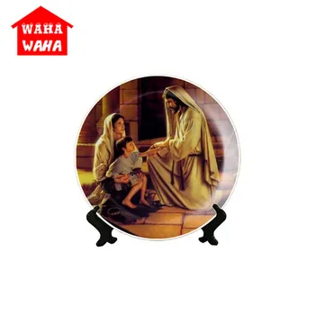 

8/10Inch Classical Pious Jesus Design Painting Ceramic Desk Craft Plates Christian Faith Prayer Dish Believer Gift Home Decor