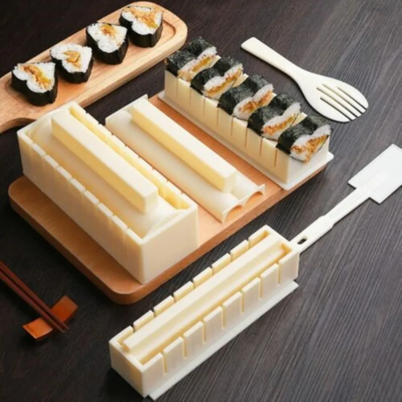 10pcs DIY Mold Cooking Tools Sushi Maker Kit Home Kitchen Machine Sushi  Roll Tools Set Gadgets Japanese Snack Foods Bazooka