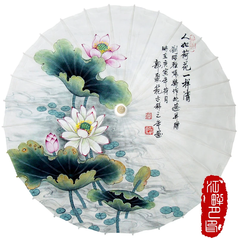 

JPY Bamboo Oil Paper Umbrella Ancient Orient Lotus Pond Scenery Paper Parasol Dance Kids Stange Decor Hanging Umbrella