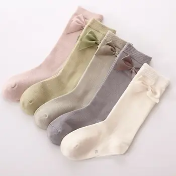 

2020 Baby Cotton Socks New Kids Toddler Girls Bow Knee High Long Soft Cotton Princess Anti Slip Socks Bowknot Leg Warmers 2-8Y