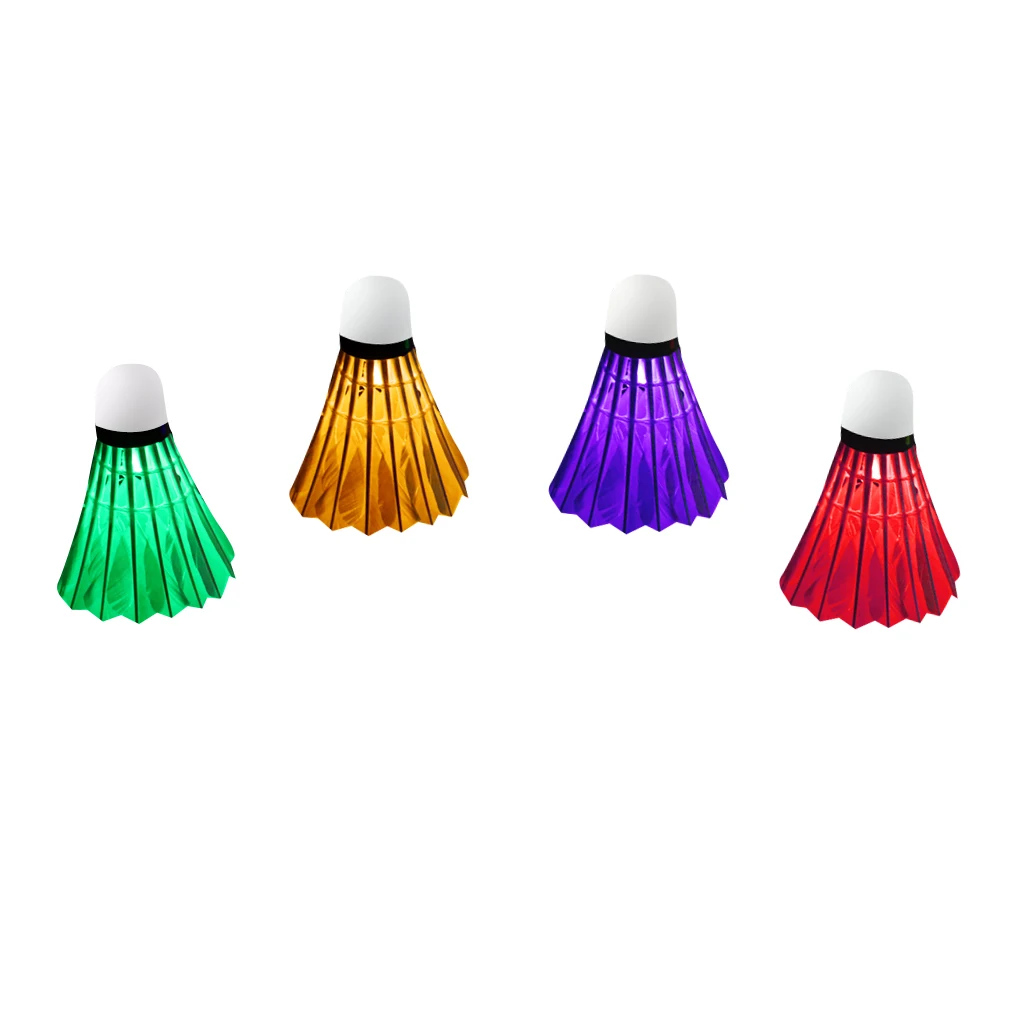 4 Pieces Colorful LED Badminton Set Shuttlecock Night Glow Lighting Birdies Green + Red + Yellow + Blue