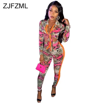 

Snake Pattern Printed Sexy Two Piece Matching Set Women Turn Down Collar Bandage Hollow Out Crop Tops + Patchwork Bodycon Pants