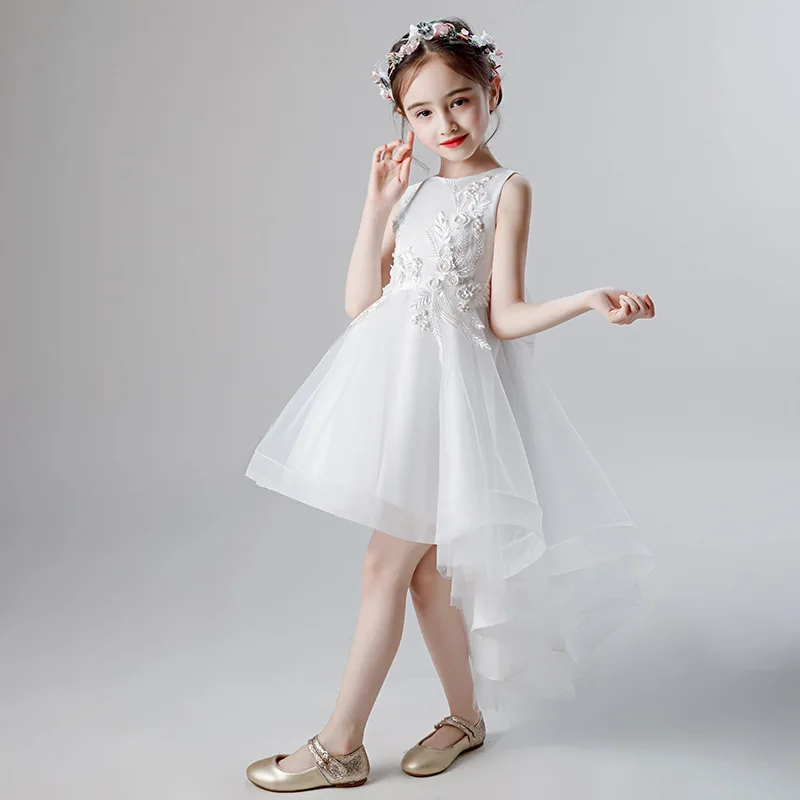 

5-12Y Little Kids Girls Train Flower Formal Princess Celebration Dress Children Tutu Host Holiday 2020 New Christening Costume