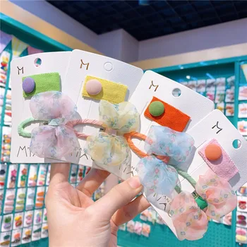 

Spring Korean Cute Children's Mesh Bow Hair Clip Girl's Candy Button Fabric Bb Clip Set Baby Girl Hairclips Lace Bow Hair Clip