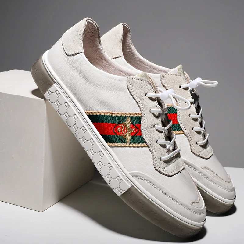 2020 Men Shoes Genuine Leather Bee Embroidery Board White Casual Shoes Sneakers Vulcanized Couple Trainers Zapatos De Hombre 2020 Men Shoes Genuine Leather Bee Embroidery Board White Casual Shoes Sneakers Vulcanized Couple Trainers Zapatos De Hombre