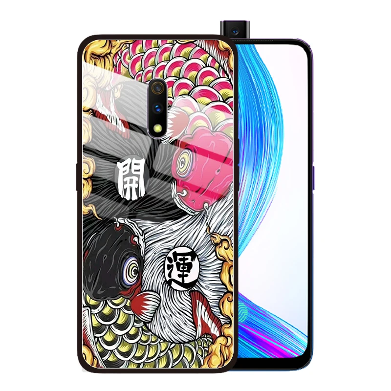 Чехол из закаленного стекла золотого цвета в китайском стиле для OPPO Realme Q 5 Pro XT X2 X Lite 3 Pro F11 F7 F5 F9 Find X Coque Funda