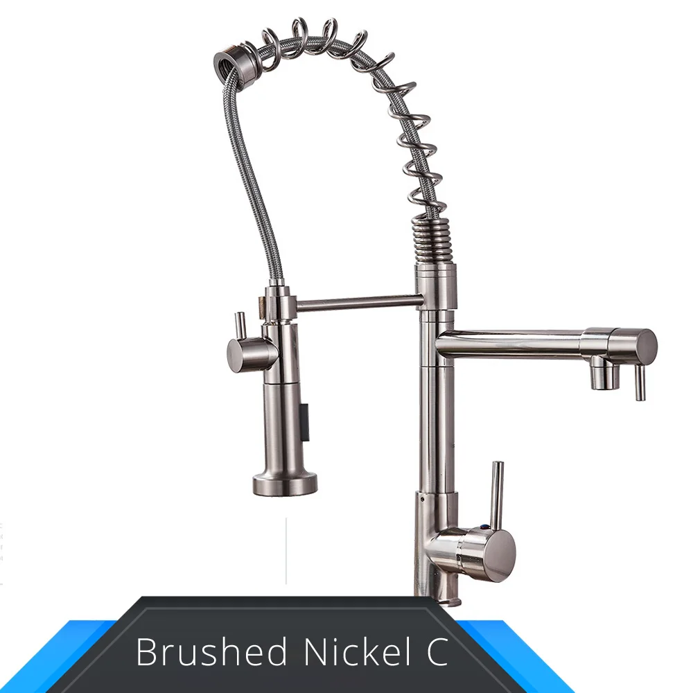 Brushed Faucet C Бортике выдвижной хромированный черный кухонный кран водопроводный кран с одной ручкой Поворотный Двойной носик кран и смеситель для кухонной раковины - Цвет: Brushed Faucet C