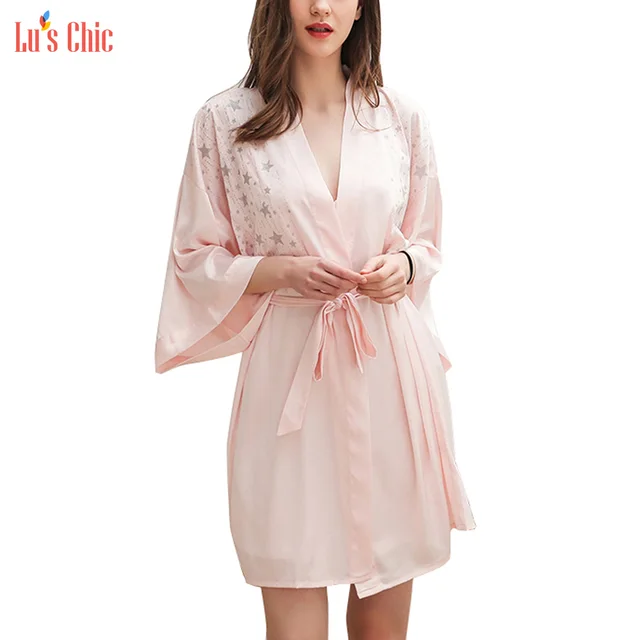 Lu S Chic Satin Kimono Robes 3 4 Sleeve Silk Luxury Soft Dressing Gown Women Bathrobe Lightweight Sleepwear Robes Aliexpress