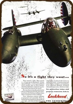 Новинка знак 1942 Loheed P-38 перехватчик истребитель Винтаж выглядят Реплика металлический знак
