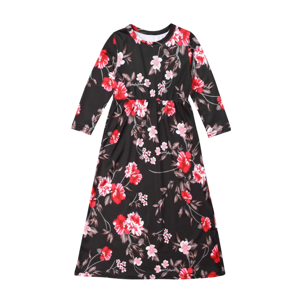 

Black Mother and Daughter Casual Floral Long Dress Matching Women Girls Family Gifts