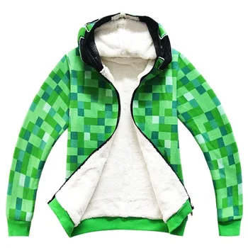 

Kids Children Halloween Green Creeper Cosplay Costume Funny Witer Hoodie Sweatshirt Birthday Party Minecrafters Jacket Outwear