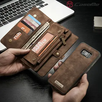

CaseMe Phone Case For Samsung Galaxy S8 S8 Plus Genuine Leather Zipper Multifunction Wallet 2 In1 Design Phone Full Cover Case