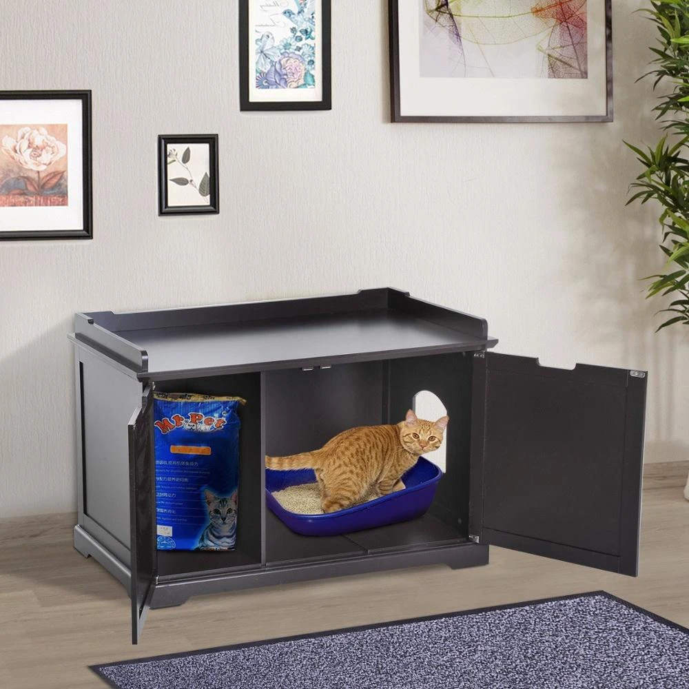 Usa Warehouse2 In 1 Cat Hidden Litter Box Enclosure Bench Hall End Table Pet Kitty Cabinet Espresso Cat Crates Cages Aliexpress