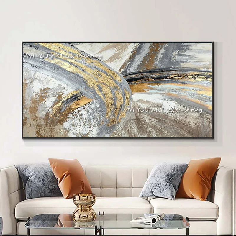Handmade Abstract Golden Simple Pretty Canvas Oil Painting Wall Art Picture For Living Room Aisle Modern Home Decor | Дом и сад
