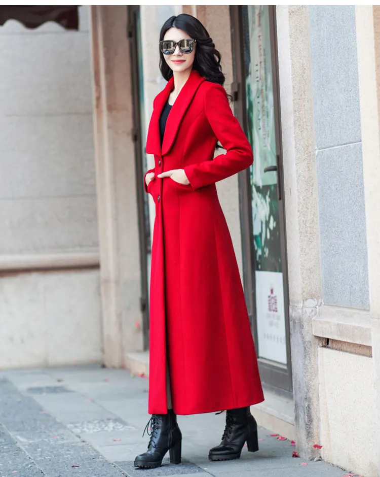 Winter Coat Wool Woolen Red Self-cultivation Overlength Fund Female Overcoat Woman Sobretudo Feminino Manteau Femme - Цвет: red