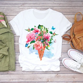 

Women 2020 Summer Short Sleeve Floral Flower Elephant Cute Lady T-shirts Top T Shirt Ladies Womens Graphic Female Tee T-Shirt