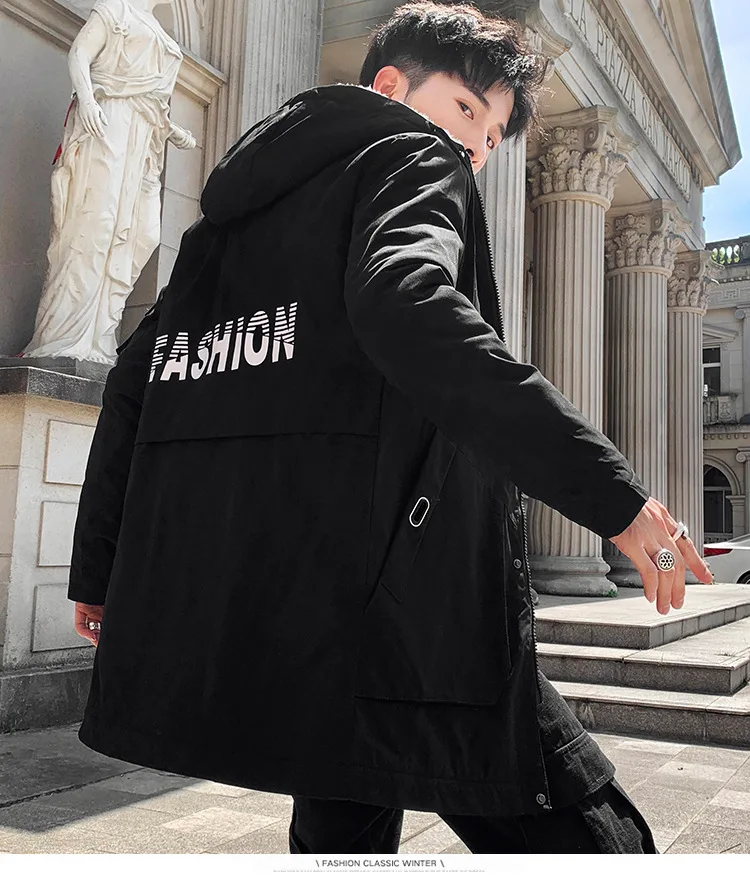 New Style MEN'S Cotton-quilted Coat Casual Hooded Printed Letter Youth Winter Warm Coat