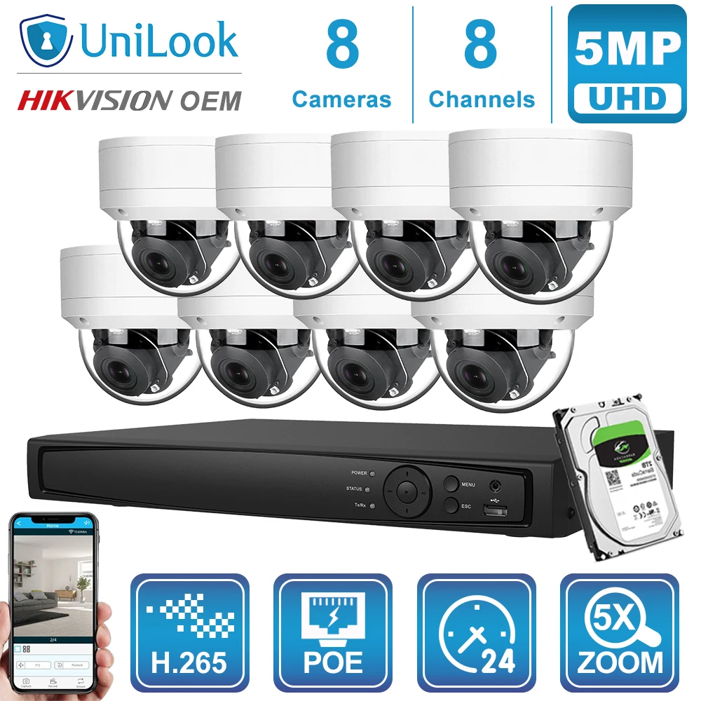 UniLook 8CH NVR 4/6/8 шт. 5 Мп PTZ POE IP камера 5X Zoom наружная система безопасности комплект