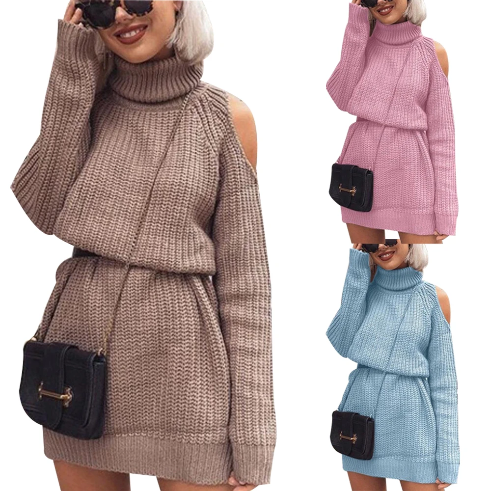 off shoulder knitted sweater dress