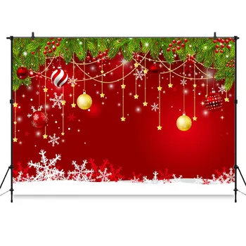 

Red Christmas Backdrop for Photography Snowflake Christmas Balls Decoration Portrait Background for Photo Studio