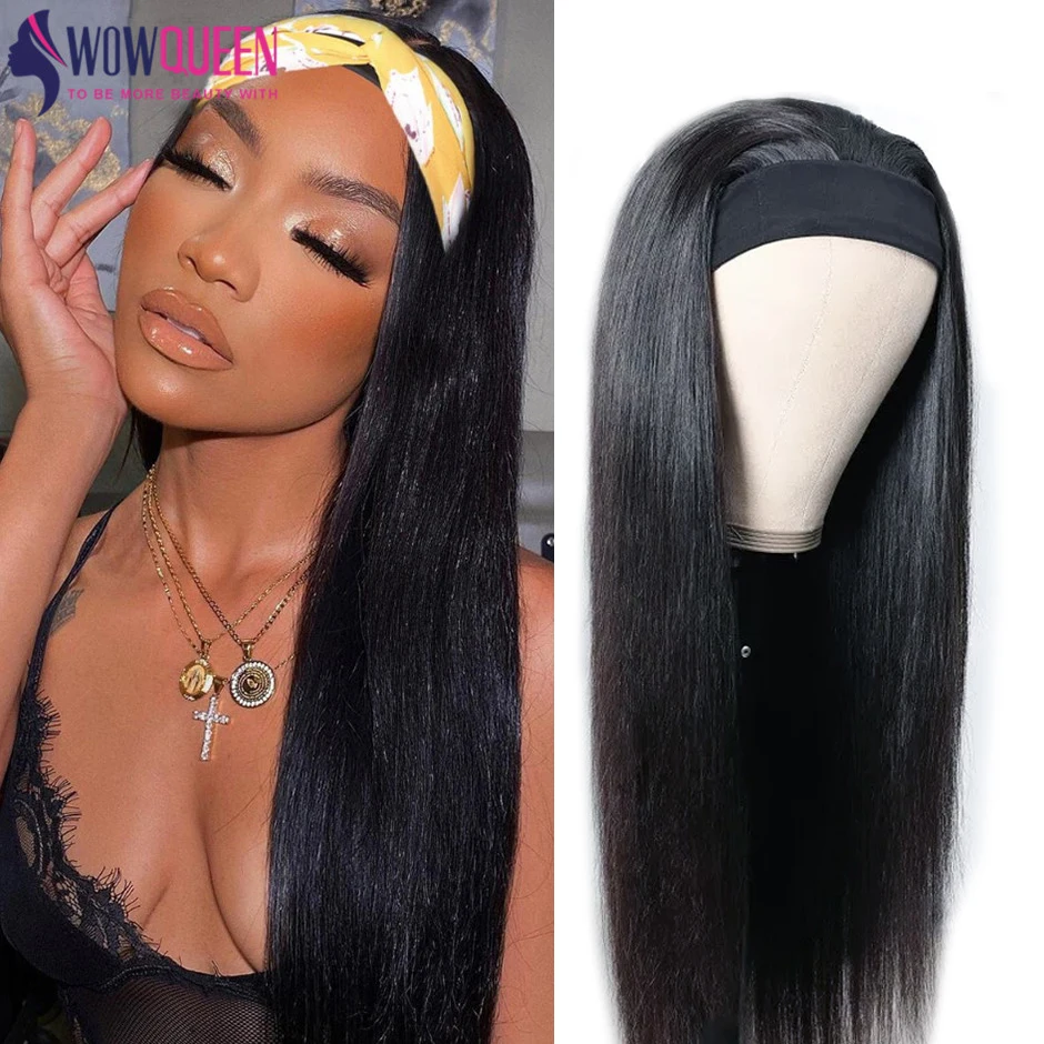 Hot Seller Headband Wig Human-Hair-Wigs Glueless Straight 30inch Brazilian 250 Wowqueen Density Lnwy3dNOq8V