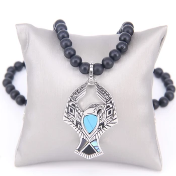 

Thomas Matt Black Obsidian Beads and Eagle Pendant Necklace, Rebel Heart Jewelry Gift For Women and Men TS-N39