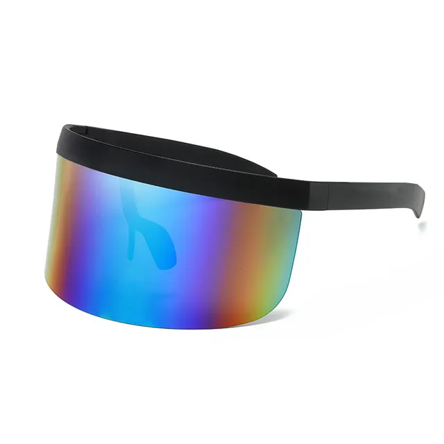 SO&EI Oversized Anti-Peeping One Piece Rimless Sunglasses Men Fashion Outdoor Sports Windproof Goggles Women UV Mask Sun Glasses Black green mirror