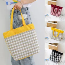 Женская сумка-тоут для покупок, модная клетчатая сумка на плечо, вместительная Студенческая сумка из хлопка и льна, сумки для покупок# F