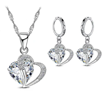 

925 Sterling Silver Free Shipping Woman's Birthday Gift Wedding Jewelry Set Fashion Cubic Zirconia Necklace Earring