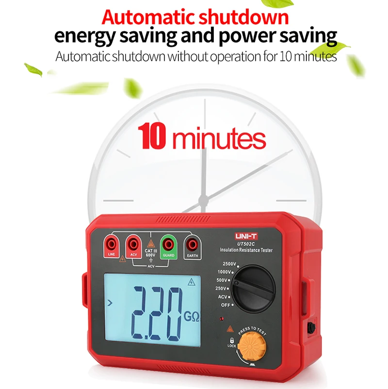 UNI-T Digital UT502C 2500V Insulation Resistance Tester 20G&Omega; Ommeter Ground Meter Backlight Auto Range resistance tester
