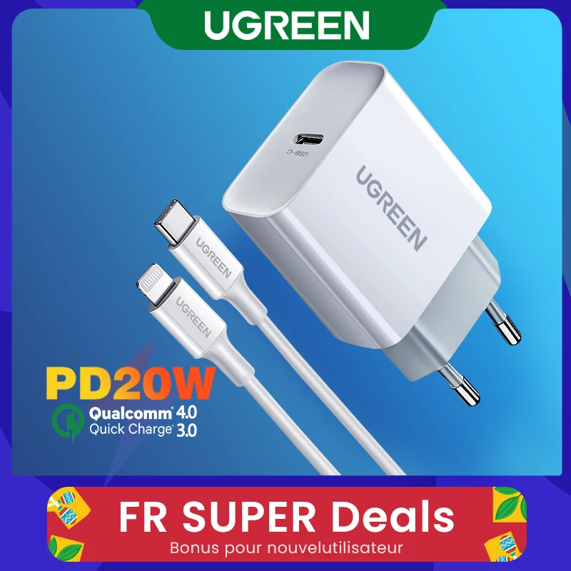 UGREEN – chargeur USB type-c 20W Quick Charge 4.0/3.0 QC PD, pour téléphone iPhone 12/X/Xs/8 et Xiaomi