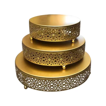 

3pcs Round Birthday Party Cake Stand Set Cupcake Display Plate Easy Clean Pastry Candy Metal For Dessert Table Wedding Event