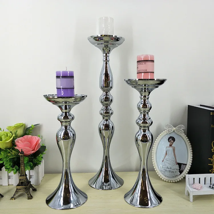 2PCS Gold/Silver Metal Candle Holder Iron Candlestick Wedding Props Road Lead Vase Home Decoration