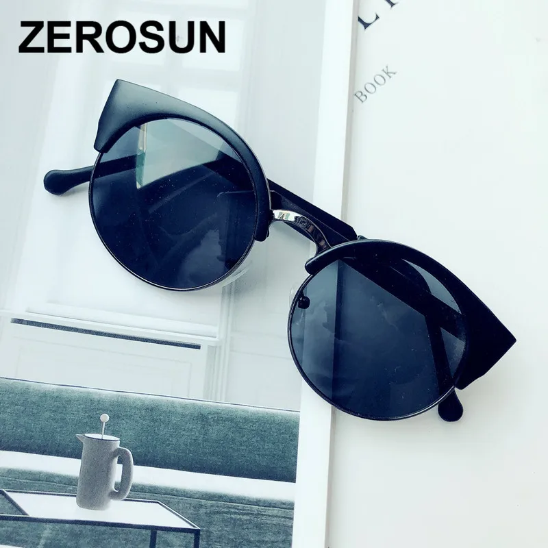 Zerosun брендовые Солнцезащитные очки женские полукруглые солнцезащитные очки «кошачий глаз» Для женщин винтажные черные красные оттенки стимпанк мода