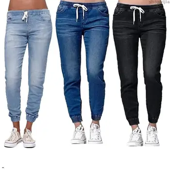

New Womens Pants Full Length Plus Size 5XL Spring Pencil Pants Vintage High Waist Jeans Pants Loose Ccowboy Pants
